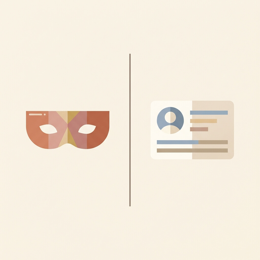 Illustration comparing anonymous identity with a traditional social media profile card